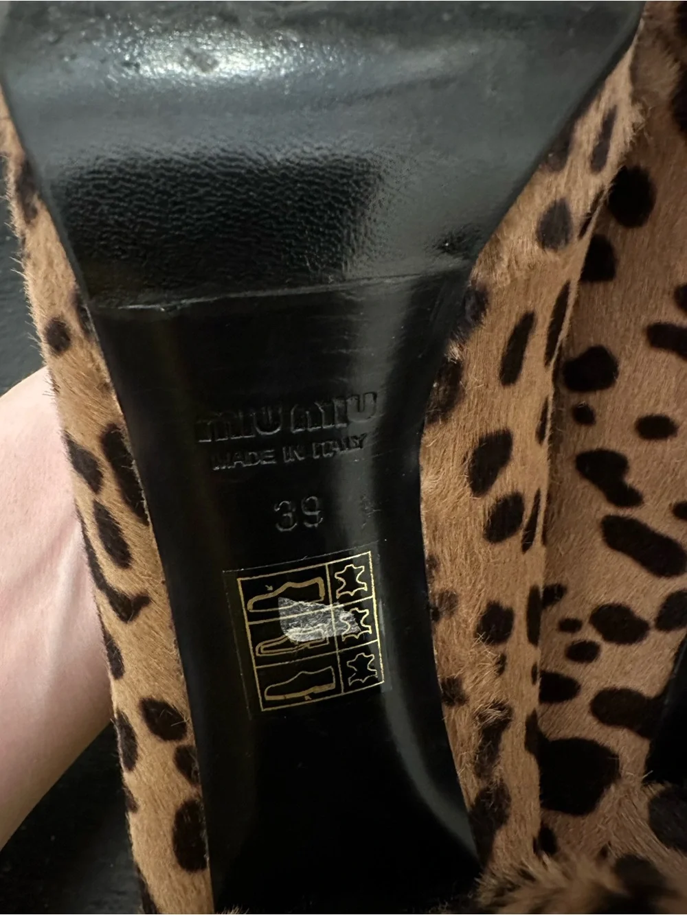Miu Miu Leopard Print Calf Hair Pumps in Tan and Black